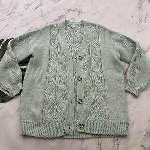 A New Day Target Womens Chunky Cardigan Sweater Size L Mint Green Cable Knit